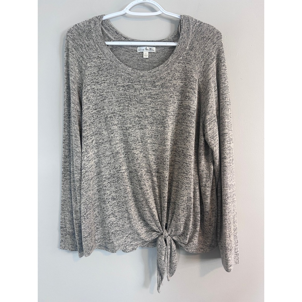 Nine Britton Womens Gray Marl Long Sleeve Front Tie Knit Top Size L KSW603221-SF